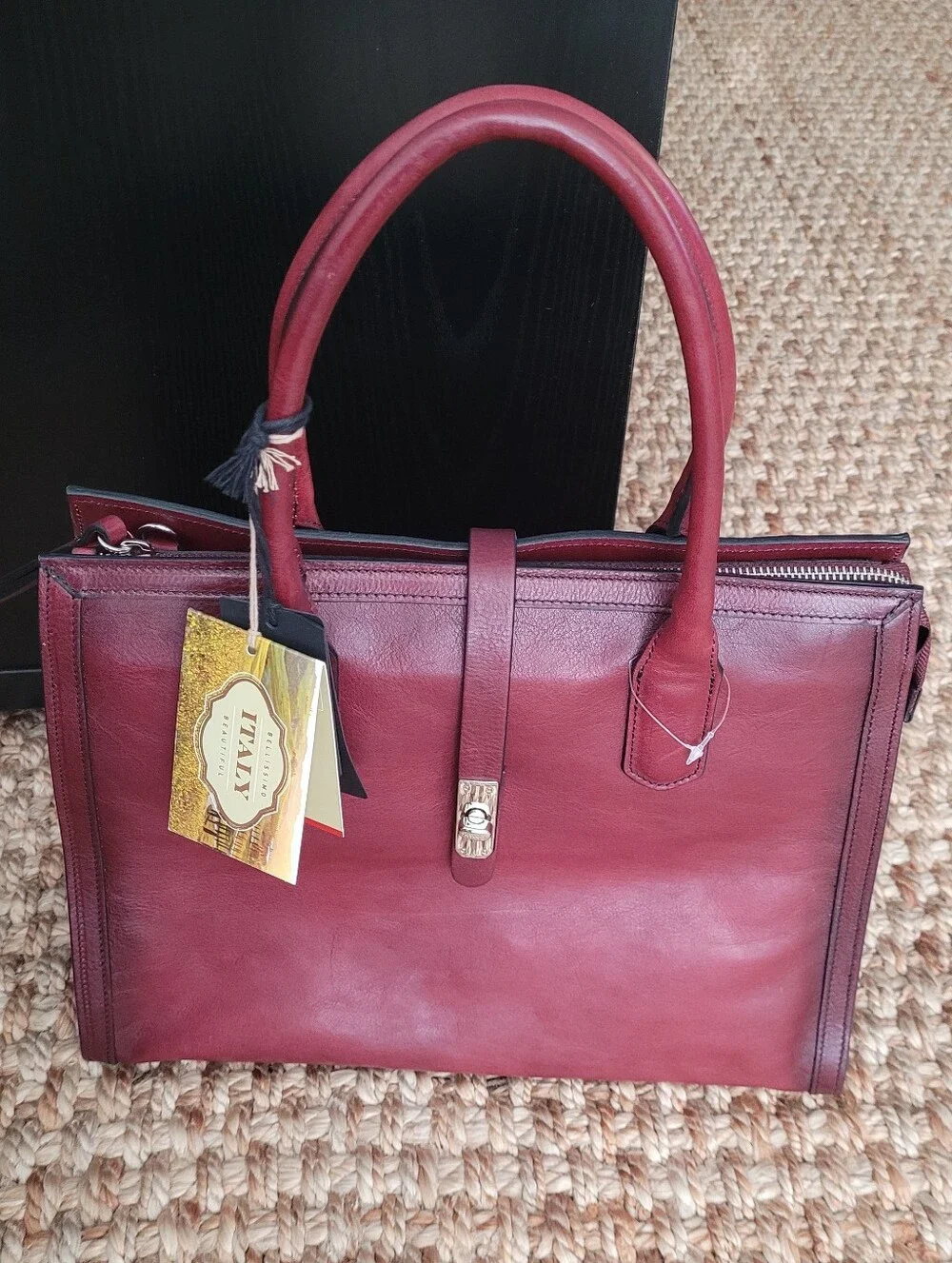 CAVALCANTI ITALIAN DESIGNER WINE BURGUNDY LEATHER SATCHEL SHOULDER TOTE BAG NWT